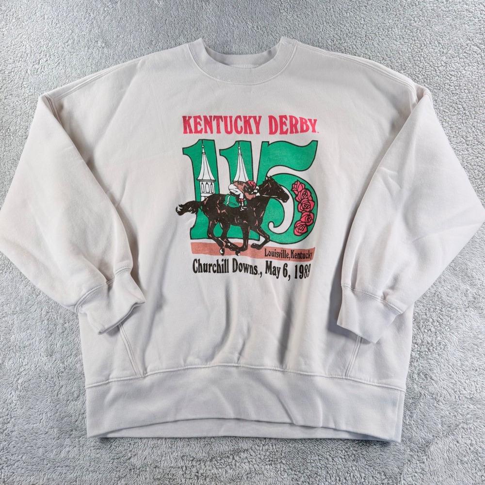 Abercrombie & Fitch Sweatshirt Mens Medium Cream Excellent Kentucky Derby 116